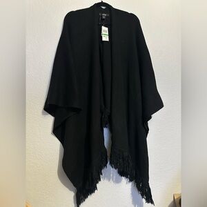 Style & Co. Black poncho cape with fringe trim Size L/XL new with tag